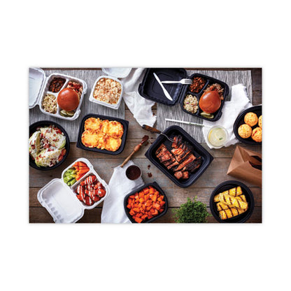 Earthchoice Smartlock Microwavable Mfpp Hinged Lid Container, 3 Compartments, 8.3 X 8.3 X 3.4, Black, Plastic, 200/carton