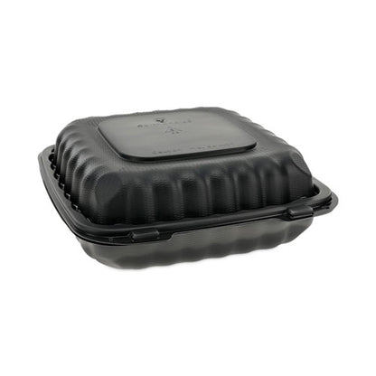 Earthchoice Smartlock Microwavable Mfpp Hinged Lid Container, 3 Compartments, 9.33 X 8.88 X 3.1, Black, Plastic, 120/carton