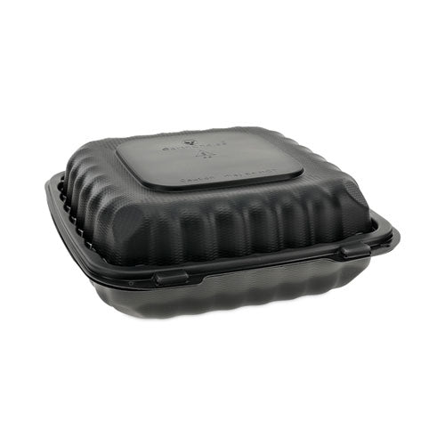Earthchoice Smartlock Microwavable Mfpp Hinged Lid Container, 3 Compartments, 9.33 X 8.88 X 3.1, Black, Plastic, 120/carton