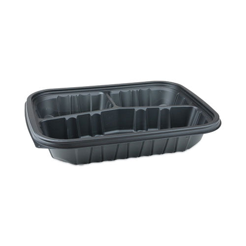 Earthchoice Entree2go Takeout Container, 3 Compartments, 48 Oz, 11.75 X 8.75 X 2.13, Black, Plastic, 200/carton