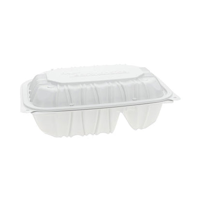 Earthchoice Vented Microwavable Mfpp Hinged Lid Container, 2 Compartments, 9 X 6 X 3.1, White, Plastic, 170/carton