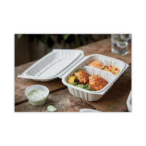 Earthchoice Vented Microwavable Mfpp Hinged Lid Container, 2 Compartments, 9 X 6 X 3.1, White, Plastic, 170/carton