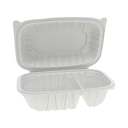 Earthchoice Vented Microwavable Mfpp Hinged Lid Container, 2 Compartments, 9 X 6 X 3.1, White, Plastic, 170/carton