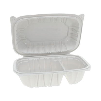 Earthchoice Vented Microwavable Mfpp Hinged Lid Container, 2 Compartments, 9 X 6 X 3.1, White, Plastic, 170/carton