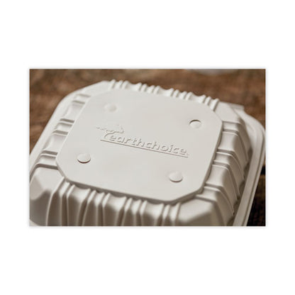 Earthchoice Vented Microwavable Mfpp Hinged Lid Container, 3 Compartments, 8.5 X 8.5 X 3.1, White, Plastic, 146/carton