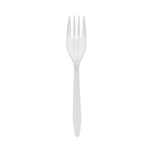 Fieldware Cutlery, Mediumweight Fork, Plastic, White, 1,000/carton