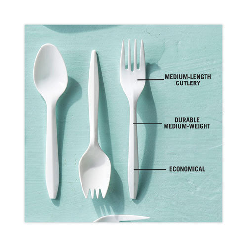 Fieldware Cutlery, Mediumweight Fork, Plastic, White, 1,000/carton