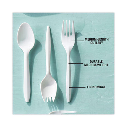 Fieldware Cutlery, Mediumweight Fork, Plastic, White, 1,000/carton