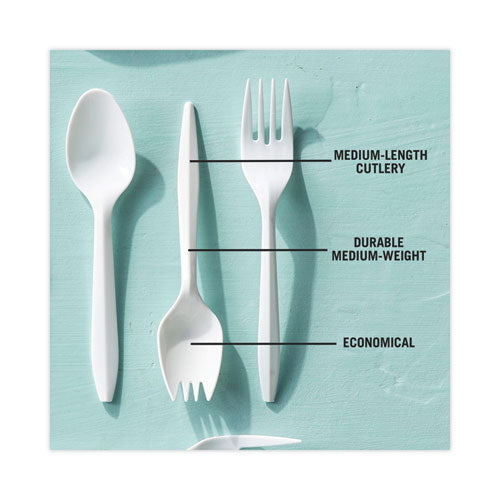 Fieldware Cutlery, Mediumweight Spork, Plastic, White, 1,000/carton