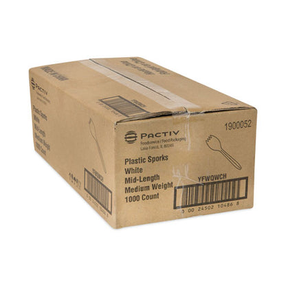 Fieldware Cutlery, Mediumweight Spork, Plastic, White, 1,000/carton