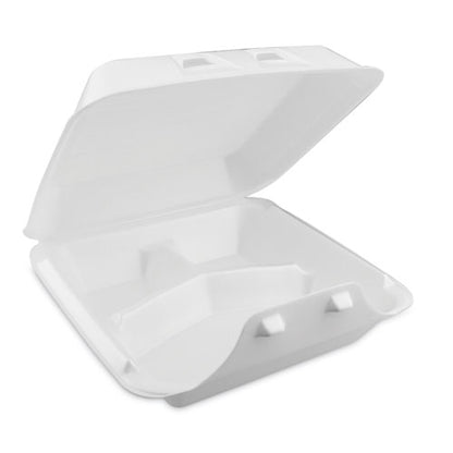 Smartlock Foam Hinged Lid Container, Large, 3 Compartments, 9 X 9.25 X 3.25, White, 150/carton