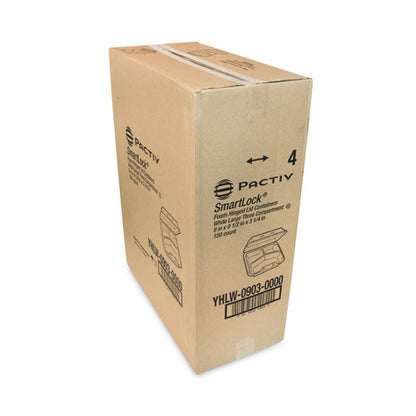 Smartlock Foam Hinged Lid Container, Large, 3 Compartments, 9 X 9.25 X 3.25, White, 150/carton