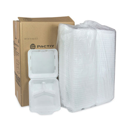 Smartlock Vented Foam Hinged Lid Container, 3 Compartments, 9 X 9.25 X 3.25, White, 150/carton