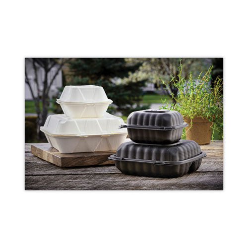 Earthchoice Bagasse Hinged Lid Container, 3 Compartments, Dual Tab Lock, 7.8 X 7.8 X 2.8, Natural, Sugarcane, 150/carton