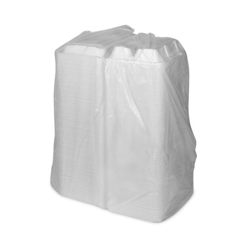 Vented Foam Hinged Lid Container, Dual Tab Lock Economy, 3 Compartments, 8.42 X 8.15 X 3, White, 150/carton