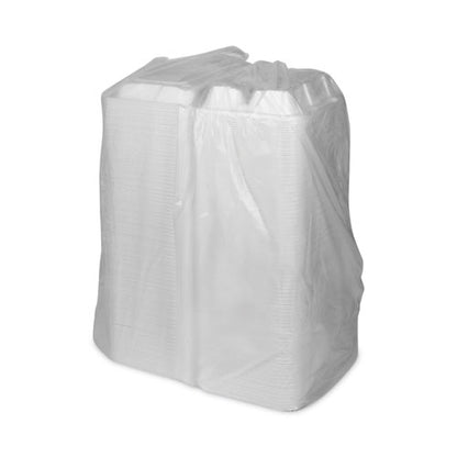 Vented Foam Hinged Lid Container, Dual Tab Lock Economy, 3 Compartments, 8.42 X 8.15 X 3, White, 150/carton