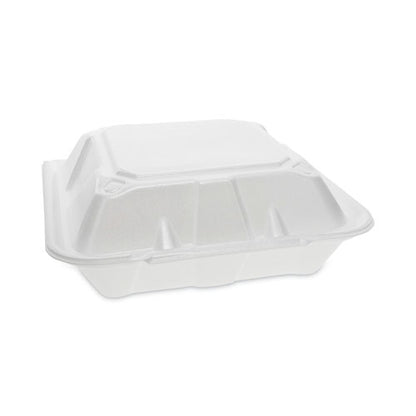 Vented Foam Hinged Lid Container, Dual Tab Lock, 3 Compartments, 9.13 X 9 X 3.25, White, 150/carton