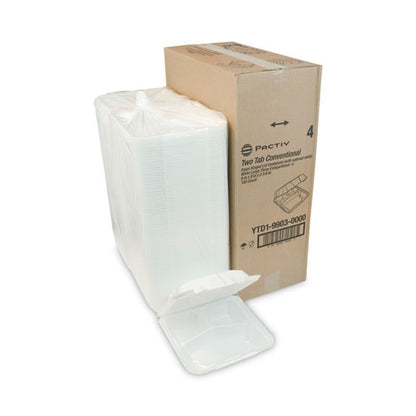 Vented Foam Hinged Lid Container, Dual Tab Lock, 3 Compartments, 9.13 X 9 X 3.25, White, 150/carton