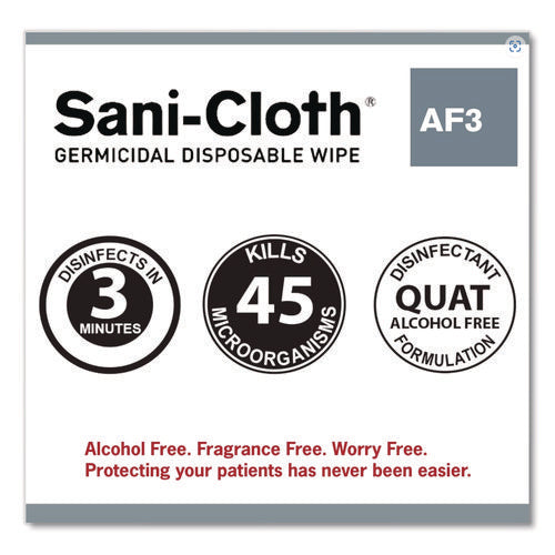 Sani-cloth Af3 Germicidal Disposable Wipes, Extra-large, 1-ply, 7.5" X 15", Unscented, White, 75/pack