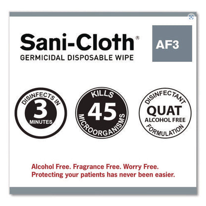 Sani-cloth Af3 Germicidal Disposable Wipes, Extra-large, 1-ply, 7.5" X 15", Unscented, White, 75/pack