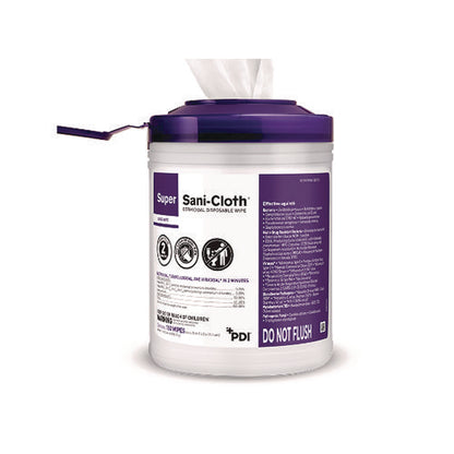 Super Sani-cloth Disinfecting Wipes, 15 X 7.5, Unscented, White, 75 Wipes/canister, 6/carton