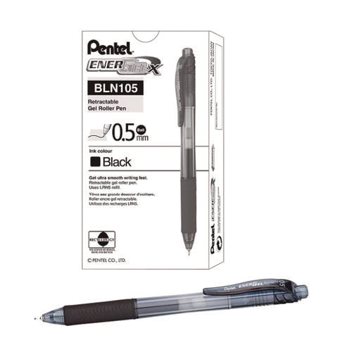 Energel-x Gel Pen, Retractable, Fine 0.5 Mm, Black Ink, Clear/black Barrel, 24/pack
