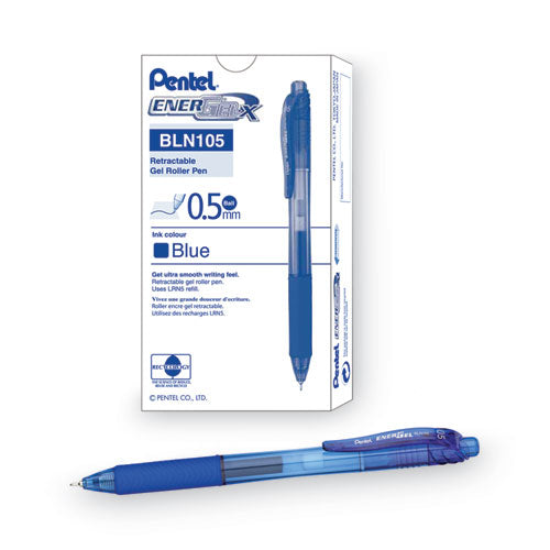 Energel-x Gel Pen, Retractable, Fine 0.5 Mm, Blue Ink, Translucent Blue/blue Barrel, Dozen