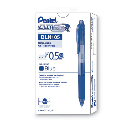 Energel-x Gel Pen, Retractable, Fine 0.5 Mm, Blue Ink, Translucent Blue/blue Barrel, Dozen