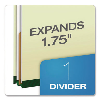 Reinforced Pressboard Classification Folders, 1.75" Expansion, 1 Divider, 4 Fasteners, Letter Size, Green Exterior, 10/box