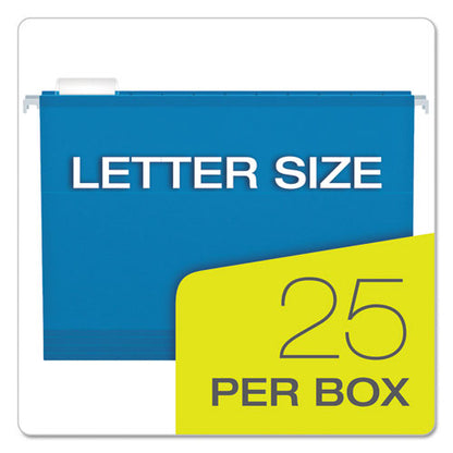 Colored Reinforced Hanging Folders, Letter Size, 1/5-cut Tabs, Blue, 25/box