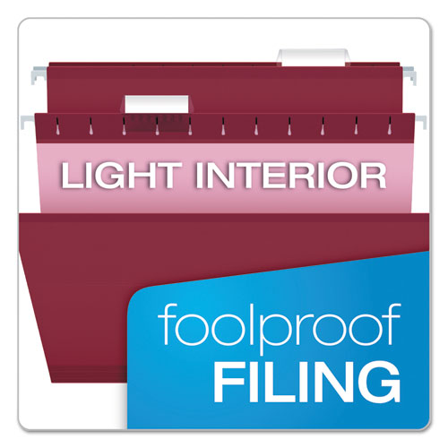 Colored Reinforced Hanging Folders, Letter Size, 1/5-cut Tabs, Burgundy, 25/box