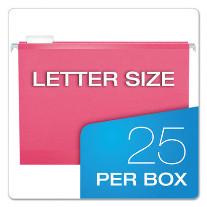 Colored Reinforced Hanging Folders, Letter Size, 1/5-cut Tabs, Pink, 25/box