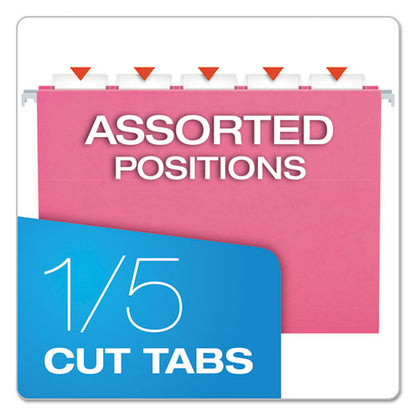 Colored Hanging Folders, Letter Size, 1/5-cut Tabs, Pink, 25/box