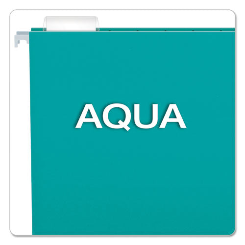Colored Hanging Folders, Letter Size, 1/5-cut Tabs, Aqua, 25/box