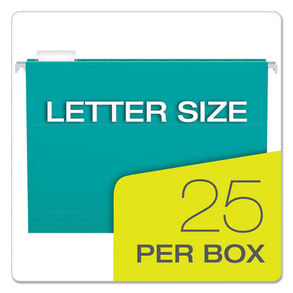 Colored Hanging Folders, Letter Size, 1/5-cut Tabs, Aqua, 25/box
