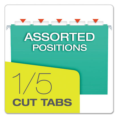 Colored Hanging Folders, Letter Size, 1/5-cut Tabs, Aqua, 25/box