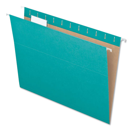 Colored Hanging Folders, Letter Size, 1/5-cut Tabs, Aqua, 25/box