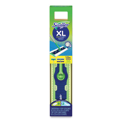 Sweeper Mop, Xl Dry + Wet Sweeping Kit, 16.5 X 9 White Cloth Head, 46" Green/silver Aluminum/plastic Handle