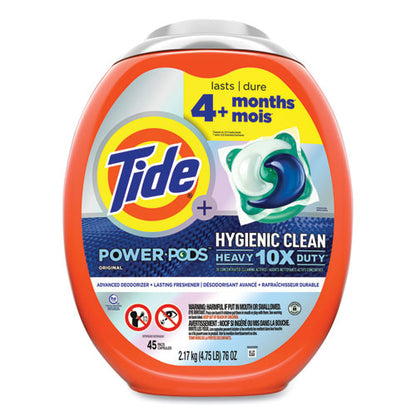 Hygienic Clean Heavy 10x Duty Power Pods, He Compatible, Original Scent, 76 Oz Tub, 45 Pods, 4/carton