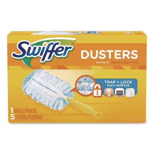 Dusters Starter Kit, Dust Lock Fiber, 6" Handle, Blue/yellow