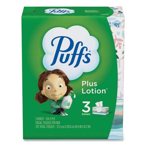 Plus Lotion Facial Tissue, 2-ply, White, 124 Sheets/box, 3 Box/pack, 8 Packs/carton