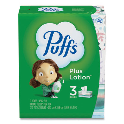 Plus Lotion Facial Tissue, 2-ply, White, 124 Sheets/box, 3 Box/pack