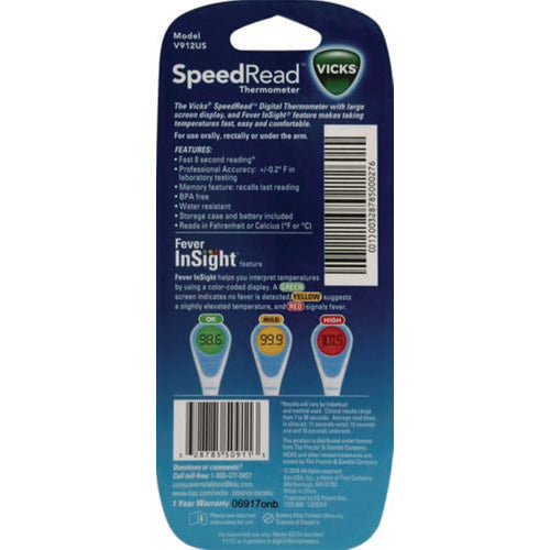 Speedread Digital Thermometer With Fever Insight, White/blue