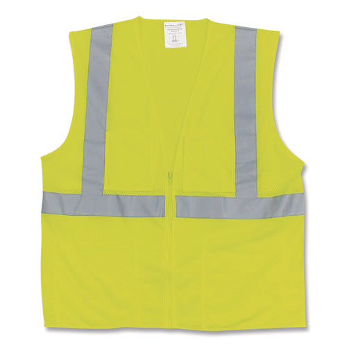 Ansi Class 2 Two-pocket Zipper Mesh Safety Vest, 2x-large, Hi-viz Lime Yellow