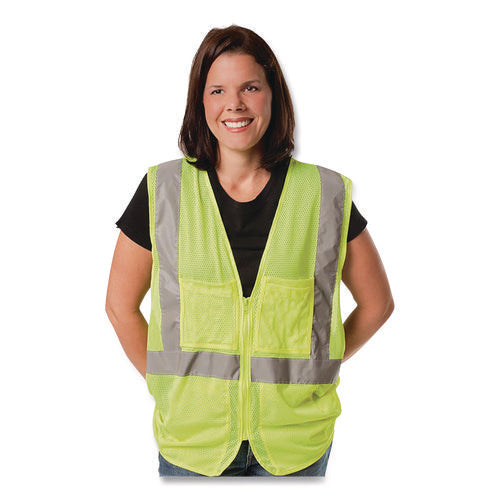 Ansi Class 2 Two-pocket Zipper Mesh Safety Vest, 2x-large, Hi-viz Lime Yellow