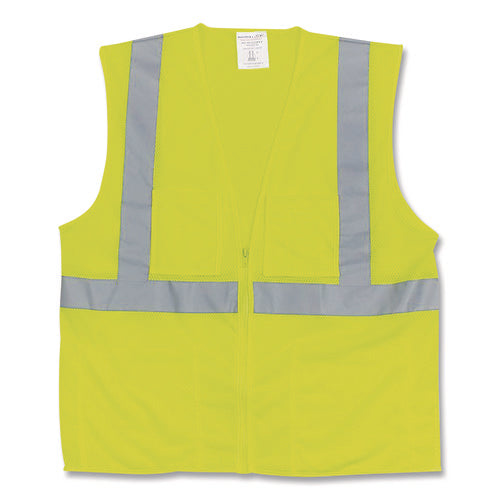 Ansi Class 2 Two-pocket Zipper Mesh Safety Vest, Large, Hi-viz Lime Yellow