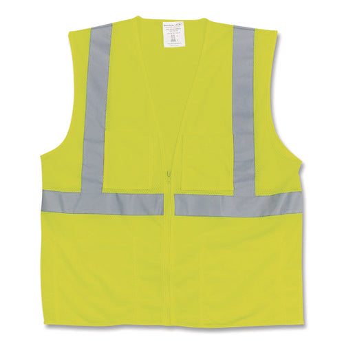 Ansi Class 2 Two-pocket Zipper Mesh Safety Vest, X-large, Hi-viz Lime Yellow