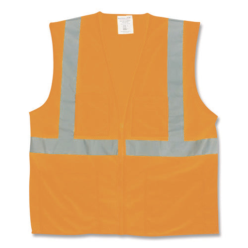 Ansi Class 2 Two-pocket Zipper Mesh Safety Vest, Polyester Mesh, 2x-large, Orange