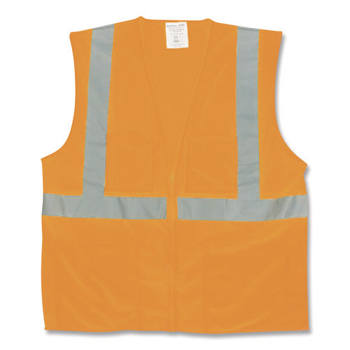 Ansi Class 2 Two-pocket Zipper Mesh Safety Vest, Polyester Mesh, Large, Orange