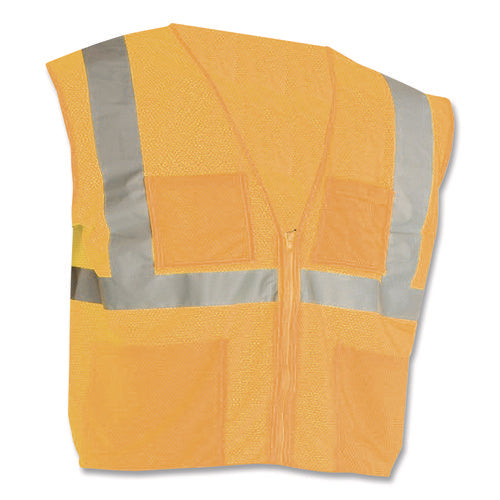 Ansi Class 2 Four Pocket Zipper Safety Vest, Polyester Mesh, Large, Hi-viz Orange
